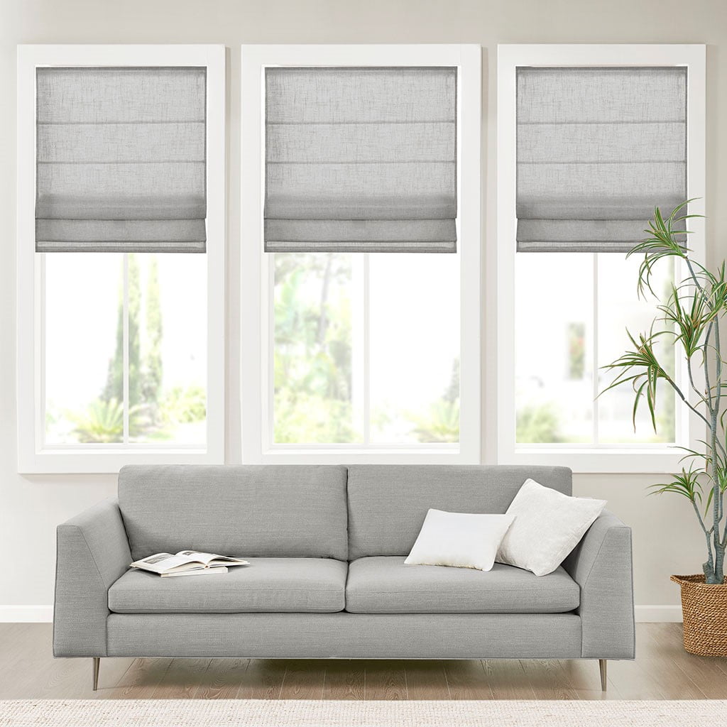MAYEERTY Linen Blend Light Filtering Cordless Roman Shade, Grey, 35"x 64"