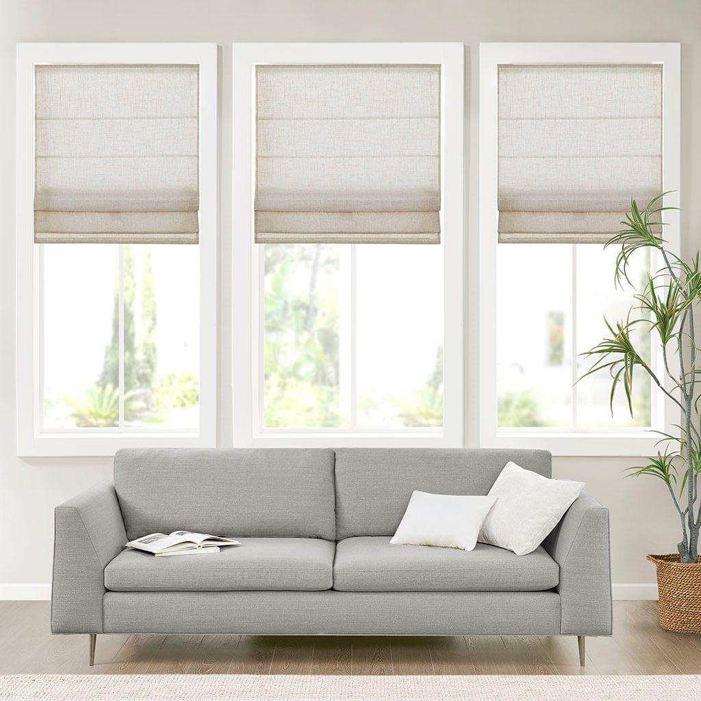 MAYEERTY Linen Blend Light Filtering Cordless Roman Shade, Natural, 31"x 64"