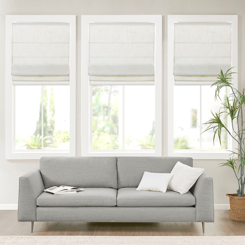 MAYEERTY Linen Blend Light Filtering Cordless Roman Shade, White, 27"x 64"