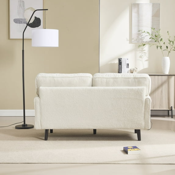 MAYEERTY 56.3" Mid Century Modern 2 Seater Loveseat Sofa for Living Room, Small Couch with USB & Removable Pillow Cover, Comfy Couch for Bedroom,Beige