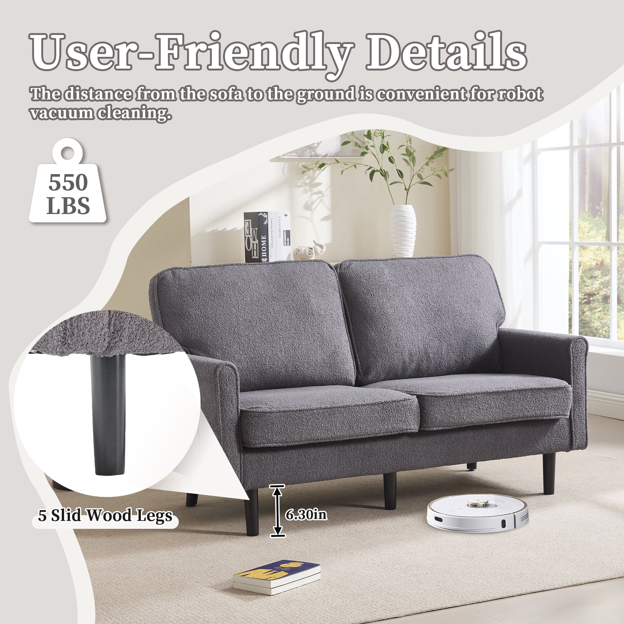 MAYEERTY Loveseat Sofa, Mid Century Modern Love Seat, 2 Seater Sofa Couches for Living Room, Small Couch with USB & Removable Pillow Cover, Comfy Couch for Bedroom, Apartment (Gray)