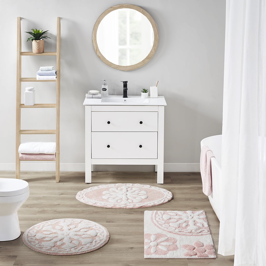 MAYEERTY Medallion Cotton Tufted Round Bath Rug，Pink