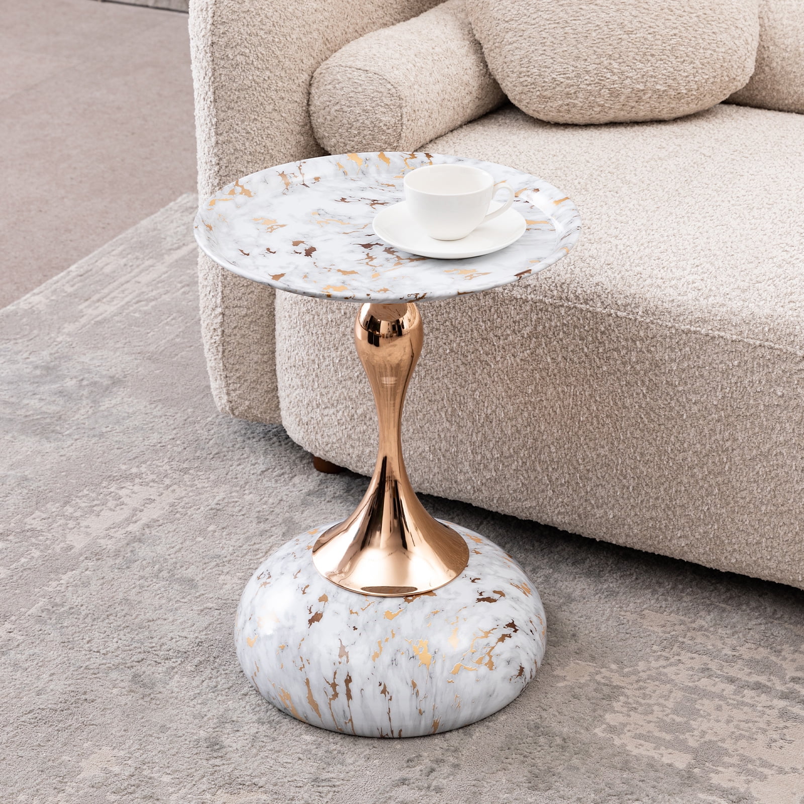 MAYEERTY Mermaid Tail End Coffee Table Round Side Table, Modern Metal Pedestal Table, Minimalist Accent Table for Small Spaces, Drink Martini Table Decoration