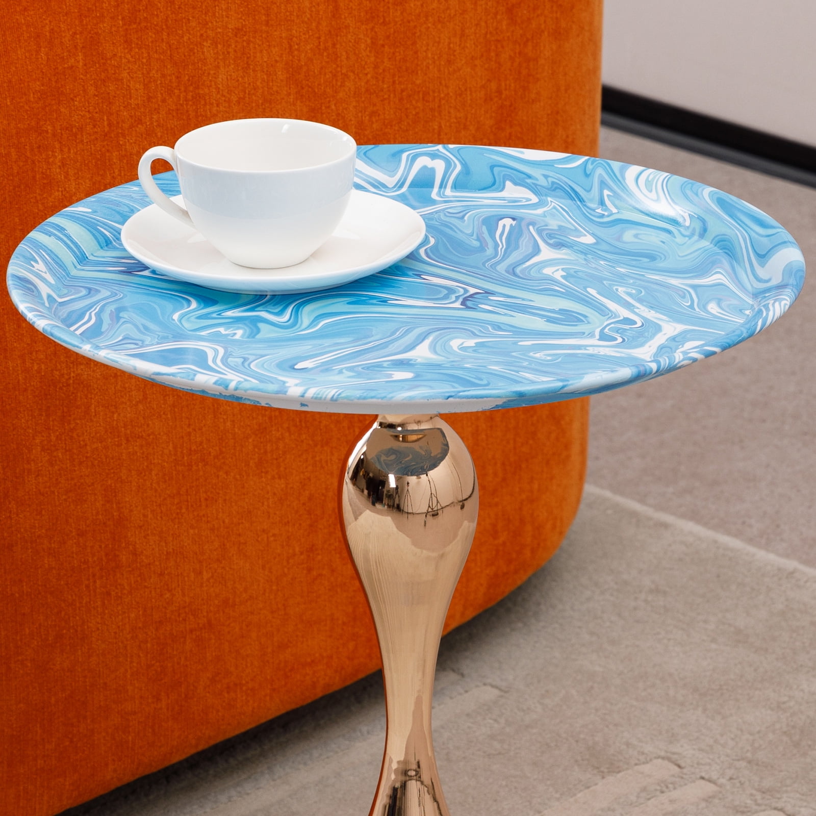 MAYEERTY Mermaid Tail End Coffee Table Round Side Table, Modern Metal Pedestal Table, Minimalist Accent Table for Small Spaces, Drink Martini Table Decoration
