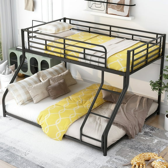 MAYEERTY Metal Floor Bunk Bed, Twin XL over Queen, Black