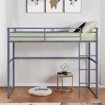 MAYEERTY Metal Full Size Loft Bed, Loft Bed Frame with Safety Guard Rails & Flat Ladder, for Kids Teens Adults, Gray