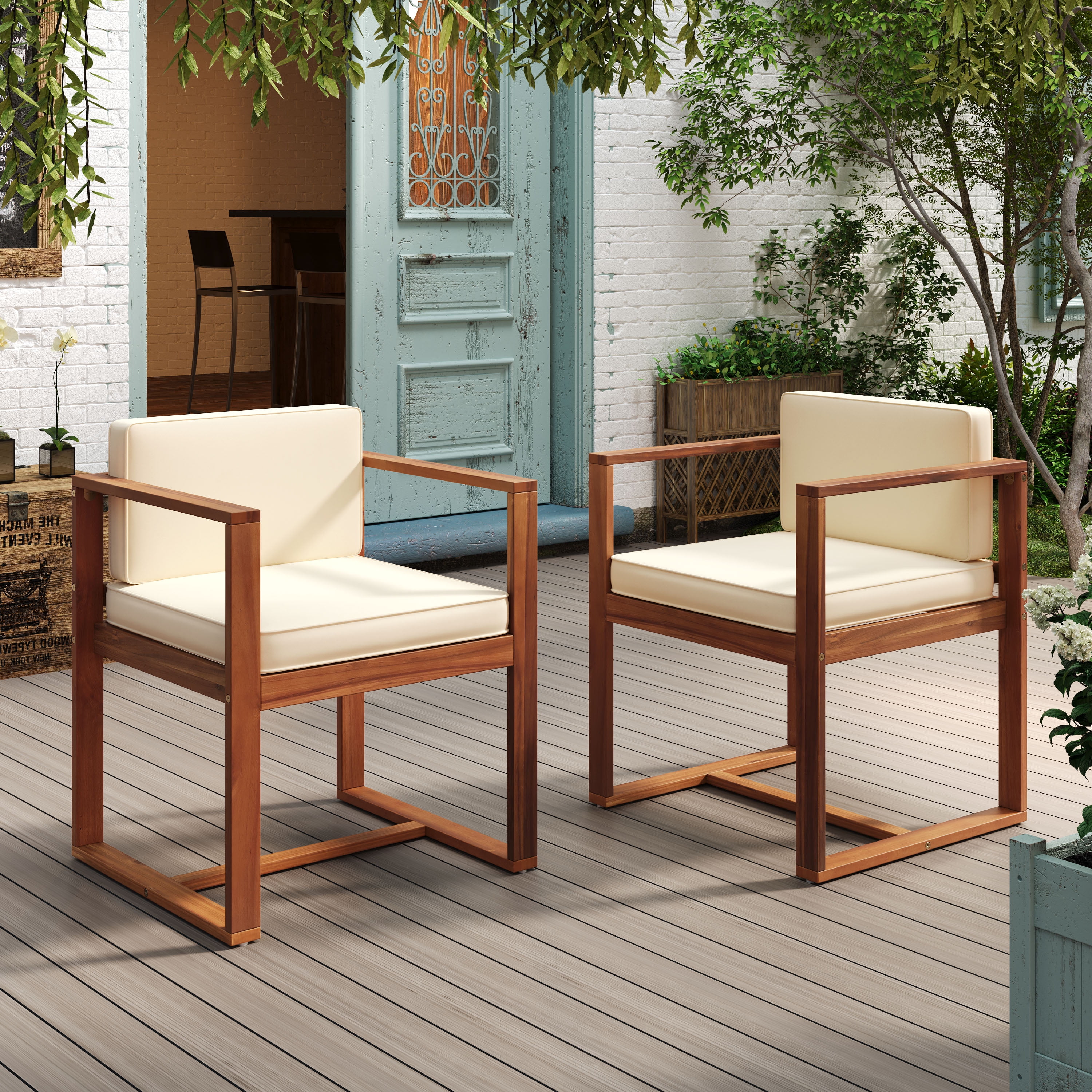 MAYEERTY Mid Century Modern Solid Wood Dining Chair with Armrests (SET OF 2) for Vanity For Living Room