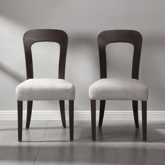 MAYEERTY Upholstered Dining Chairs Set of 2 - Gray Fabric, Dark Brown Rubber Wood Legs, 330 LBS