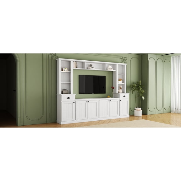 MAYEERTY Minimalist Entertainment Wall Unit - TV Stand for 75" TVs, Adjustable Shelves