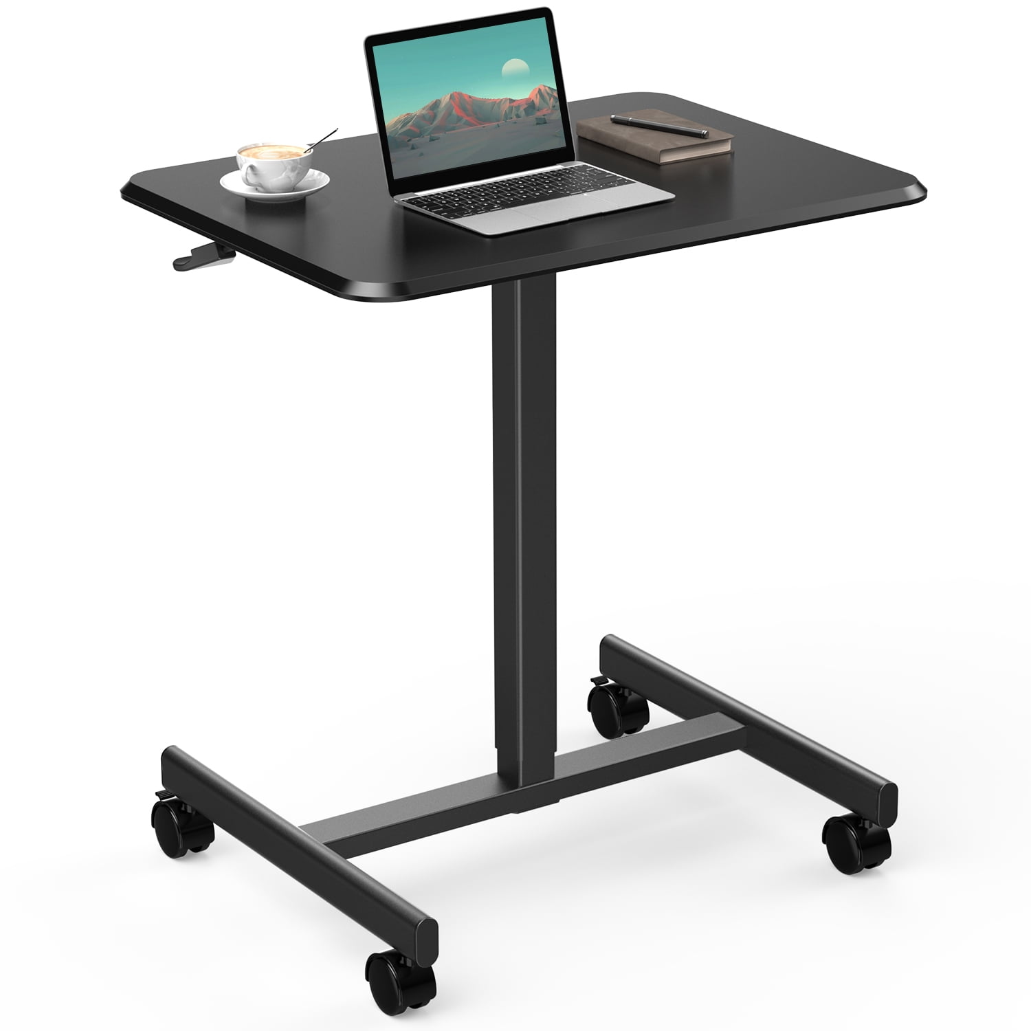 MAYEERTY Mobile Laptop Stand Rolling Desk with Adjustable Height for Home, Office, Black
