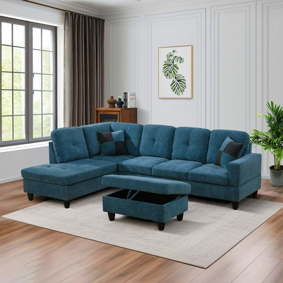 MAYEERTY Blue Modern Adult 3-Piece Couch Vibrant Color Lively Living Room Decor