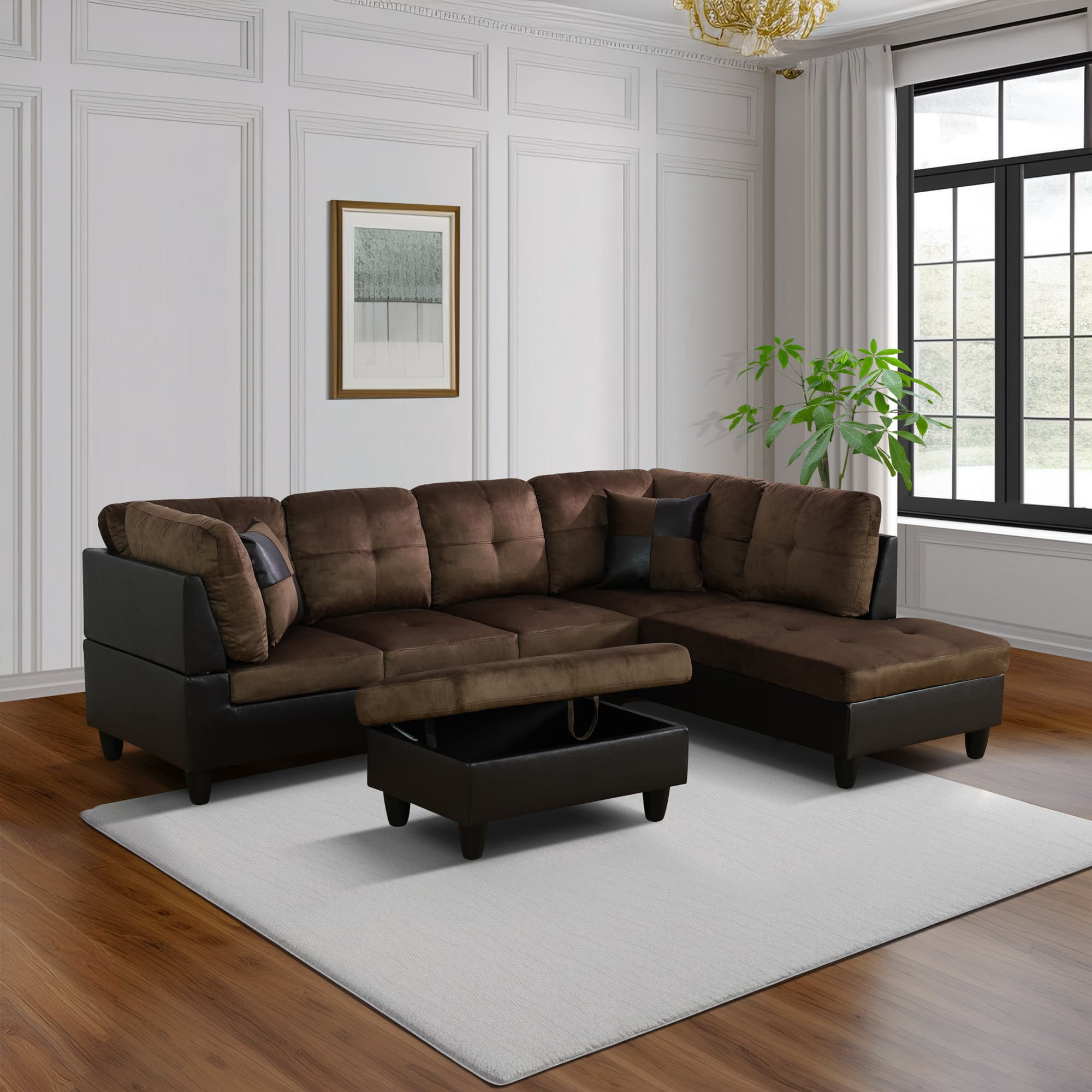 MAYEERTY 103.5" Brown Modern Lint 3-Piece Couch Durable Warm-Toned Everyday Living Room Use