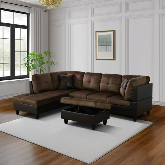 MAYEERTY 103.5" Brown Modern Lint 3-Piece Couch Warm Fabric Cozy Living Room Seating