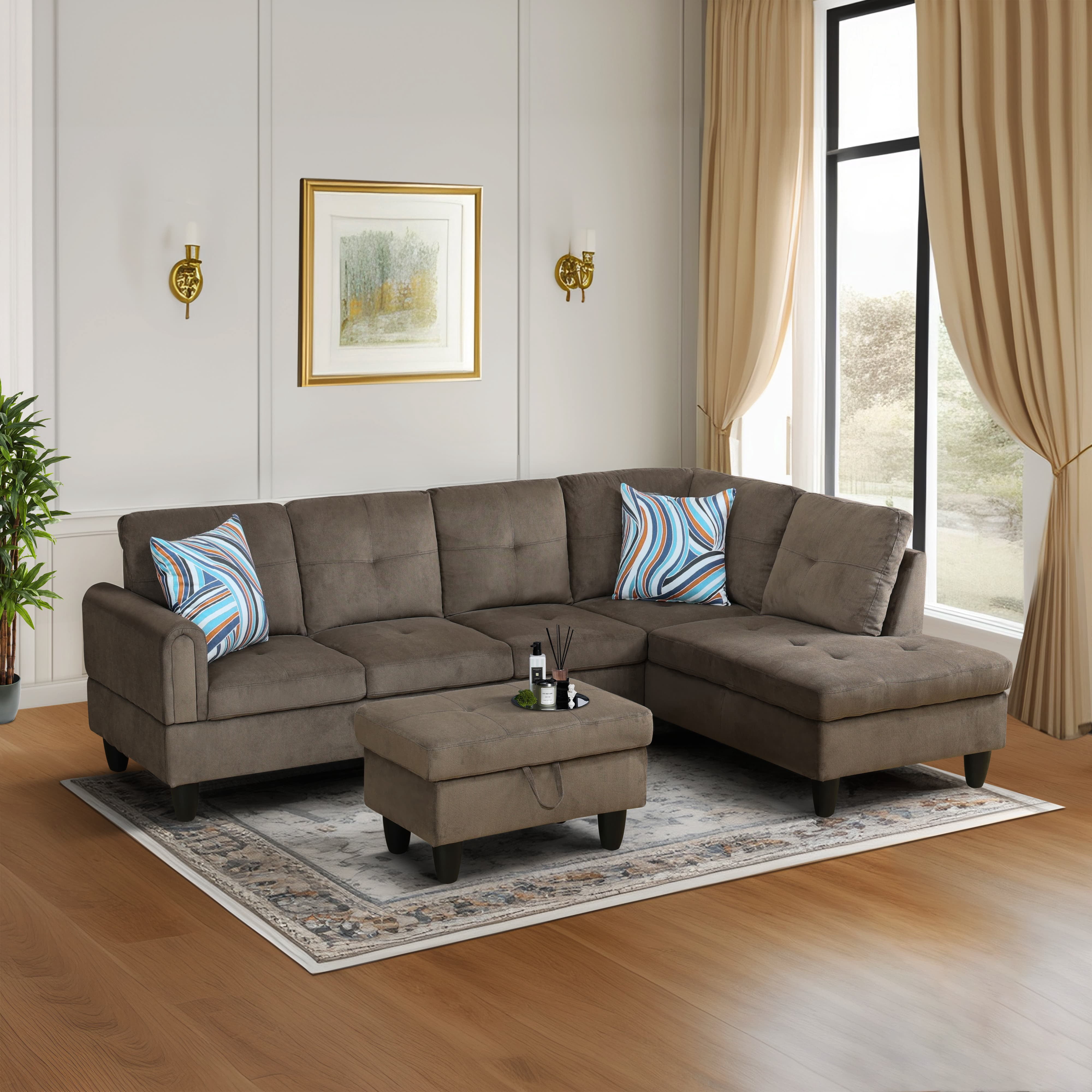 MAYEERTY Brown Modern 3-Piece Couch - Durable Warm-Toned for Everyday Living Room Use