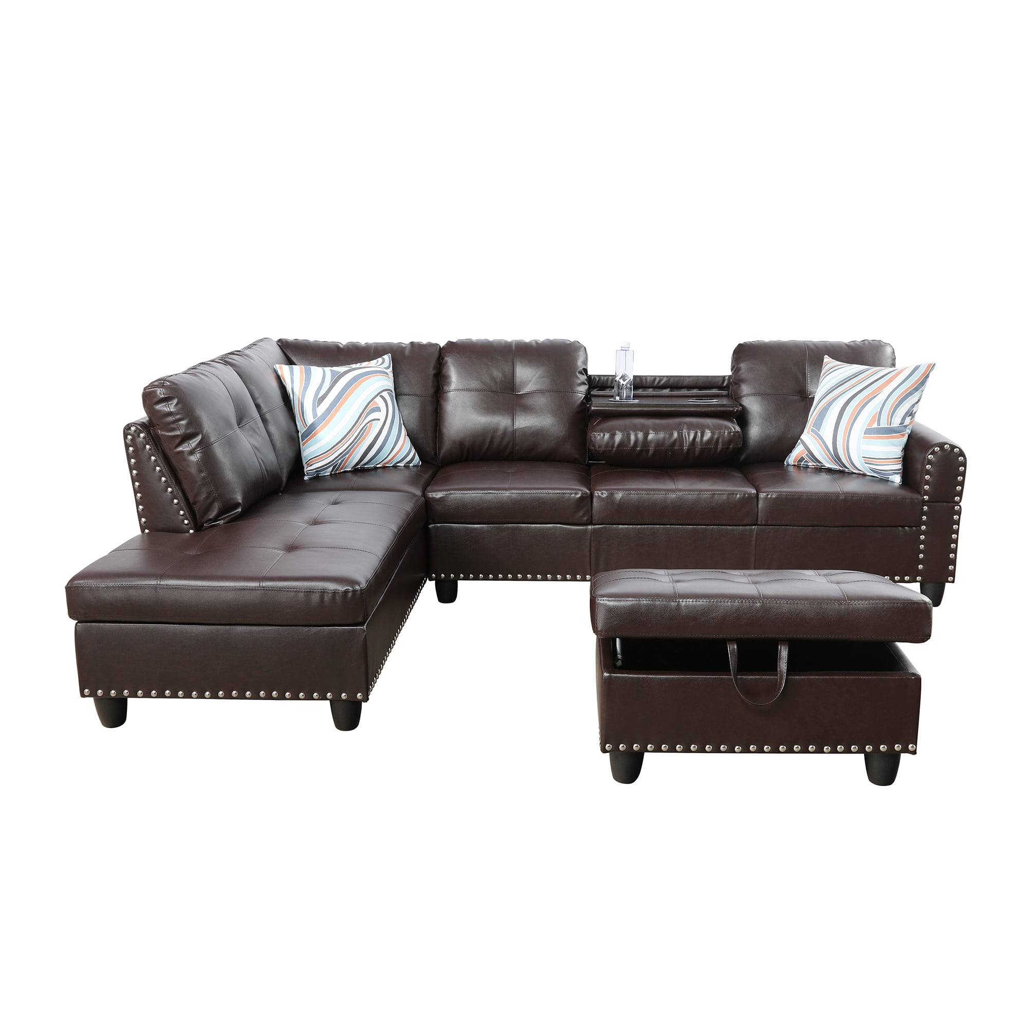 MAYEERTY 97.5" Brown Faux Leather L-Shape Sectional - Durable Modern Seating