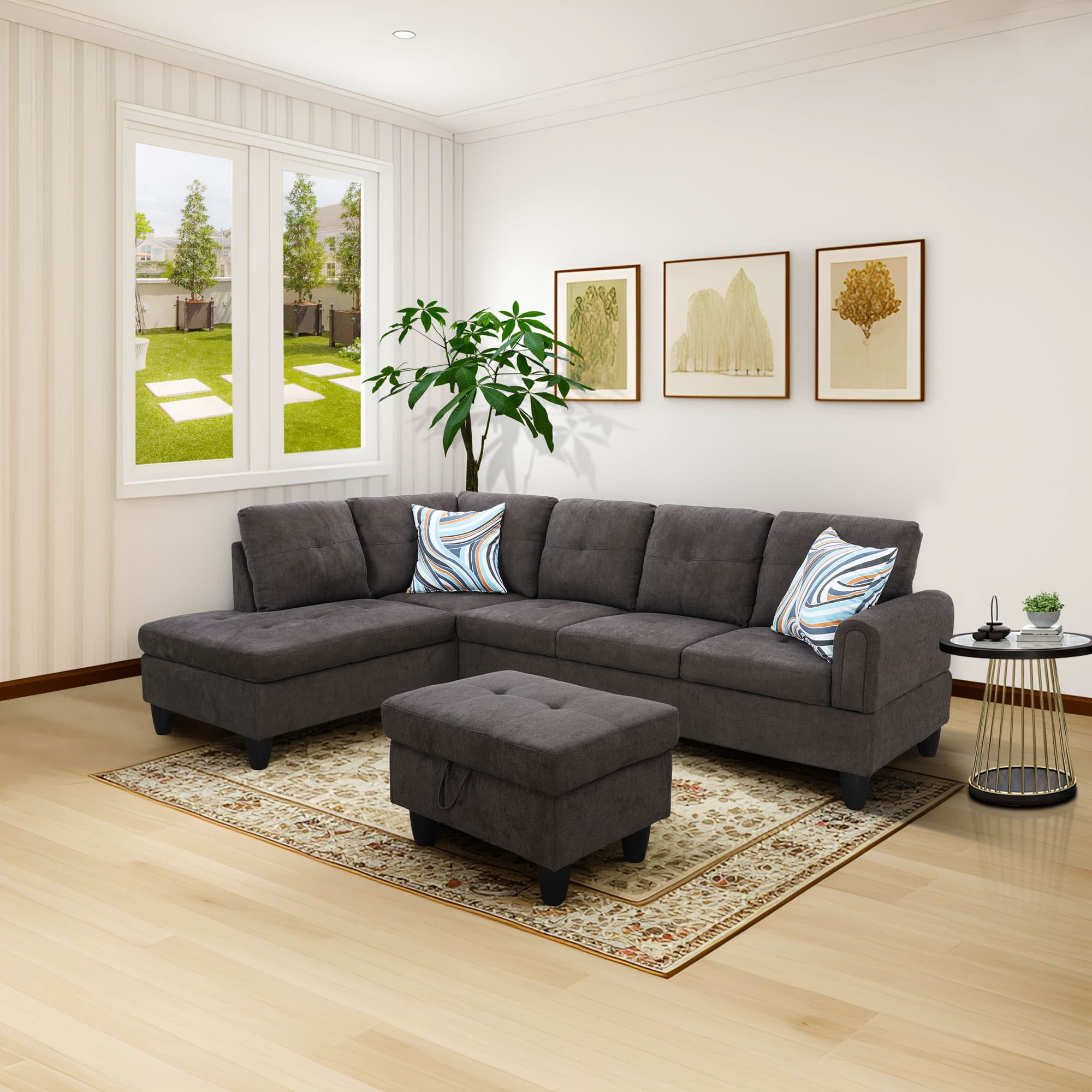 MAYEERTY 97" Modern 3-Piece Fluffy Fabric Couch Set - Dark Brown, Rich Plush Tone, Warm Living Room Seating