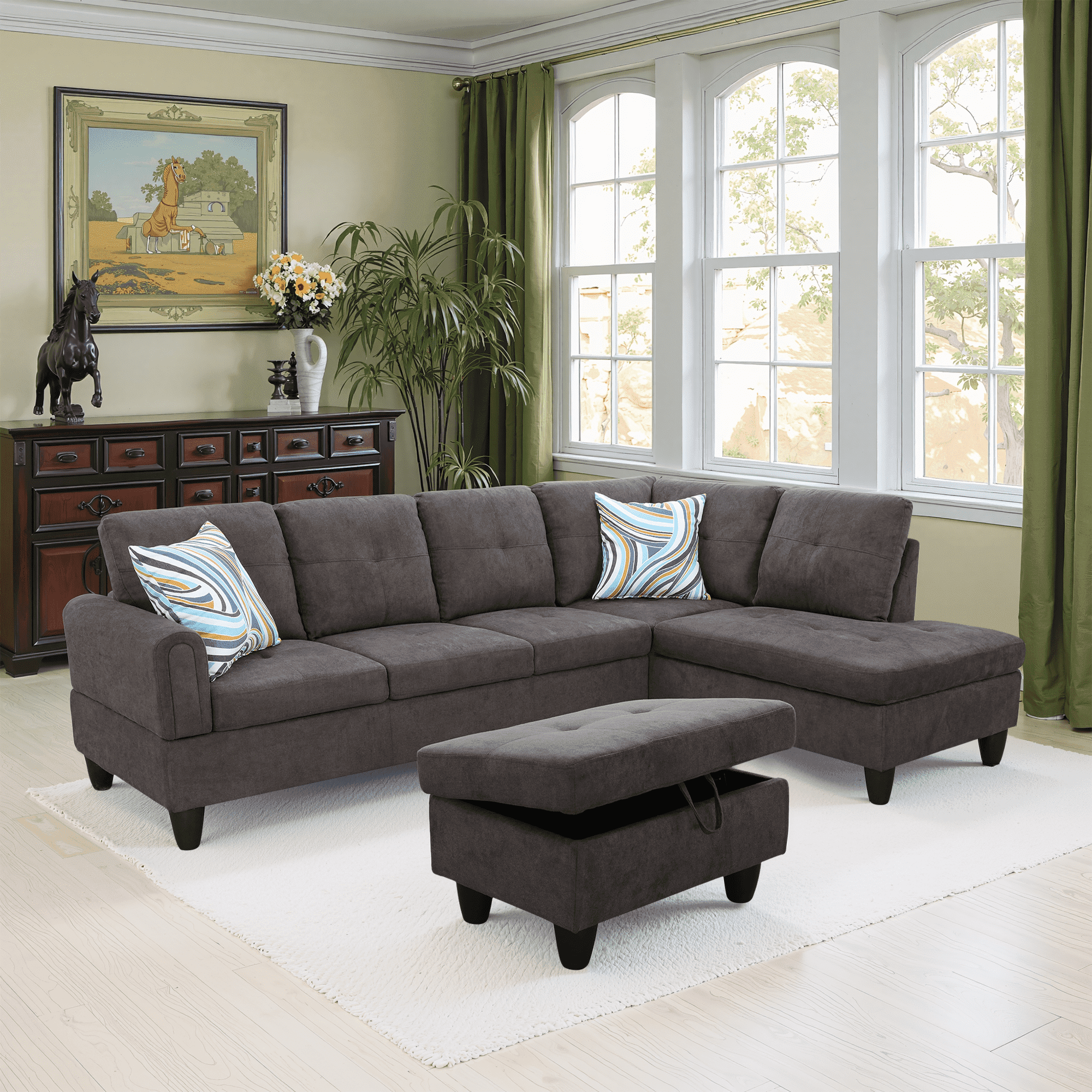 MAYEERTY 97" Dark Brown Modern Fluffy 3-Piece Couch Rich Plush Tone Warm Living Room