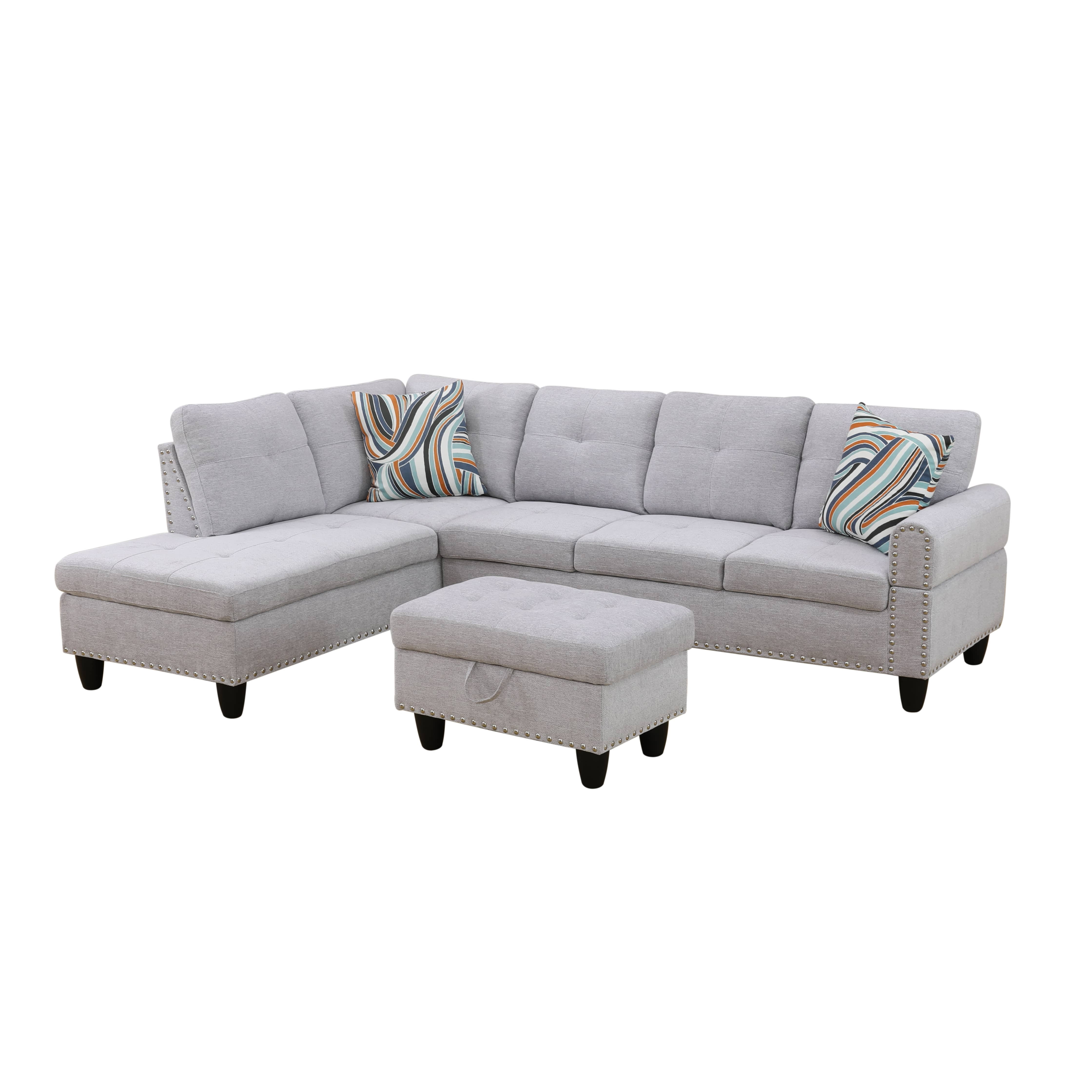 MAYEERTY 97" Gray White Modern Flannel Couch Soft Two-Tone Cozy Living Room