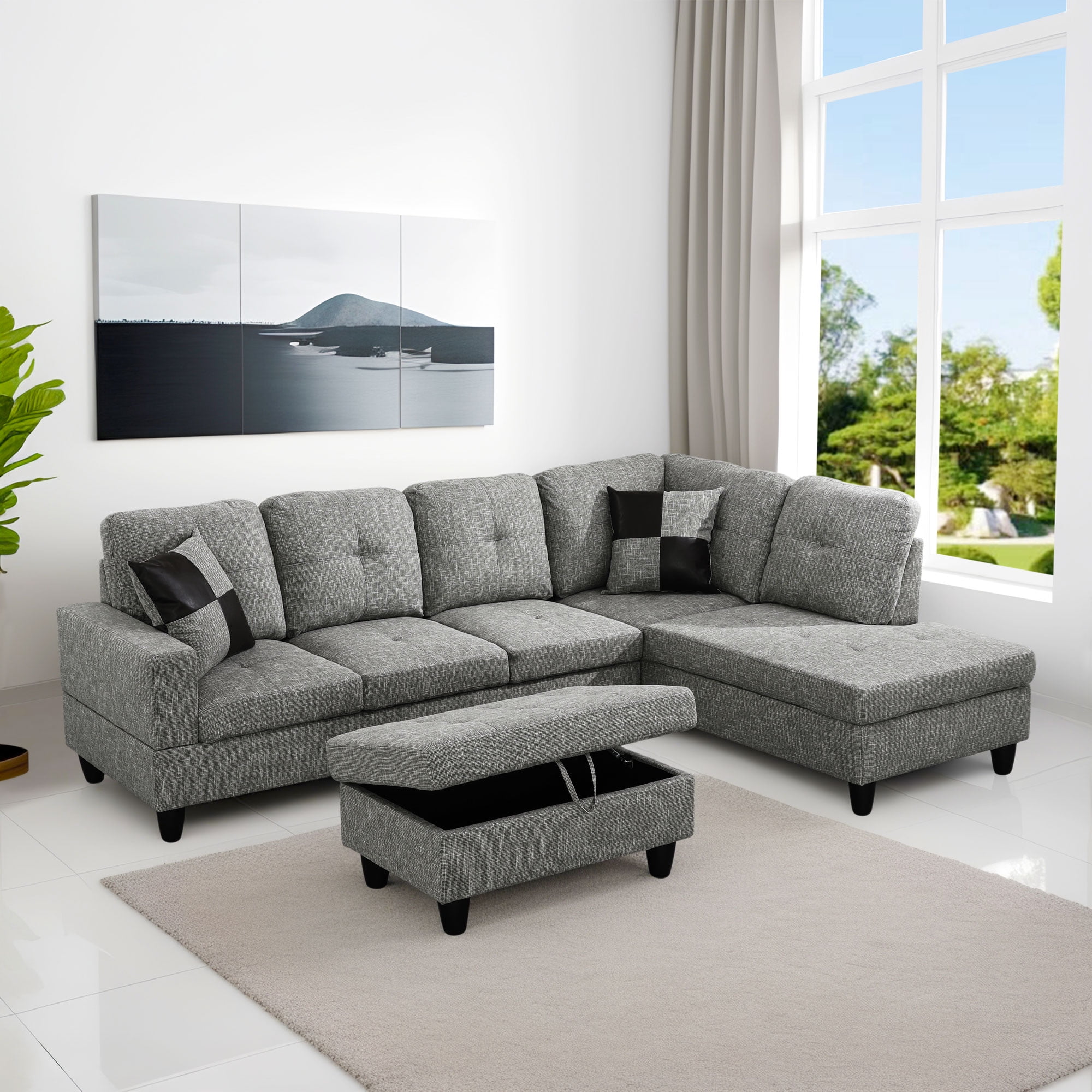 MAYEERTY Modern Adult 3-Piece Couch Set Grey Durable Neutral Furniture Everyday Living Room Use