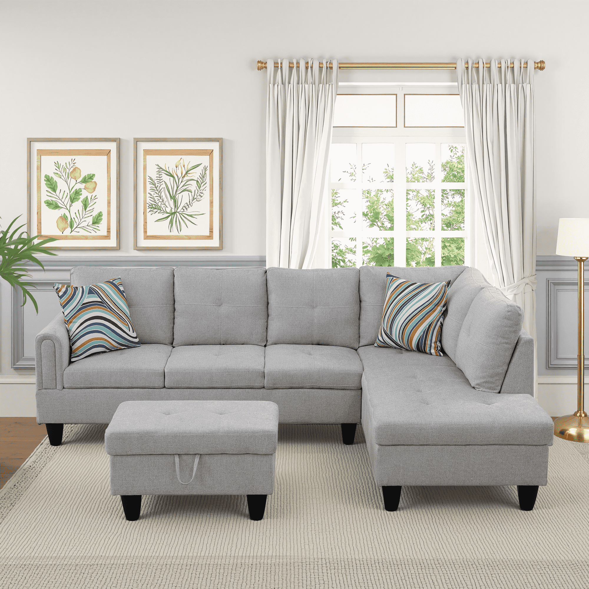 MAYEERTY Grey Modern 3-Piece Couch Durable Neutral Long-Term Living Room Use