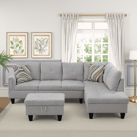 MAYEERTY Grey Modern 3-Piece Couch Durable Neutral Long-Term Living Room Use