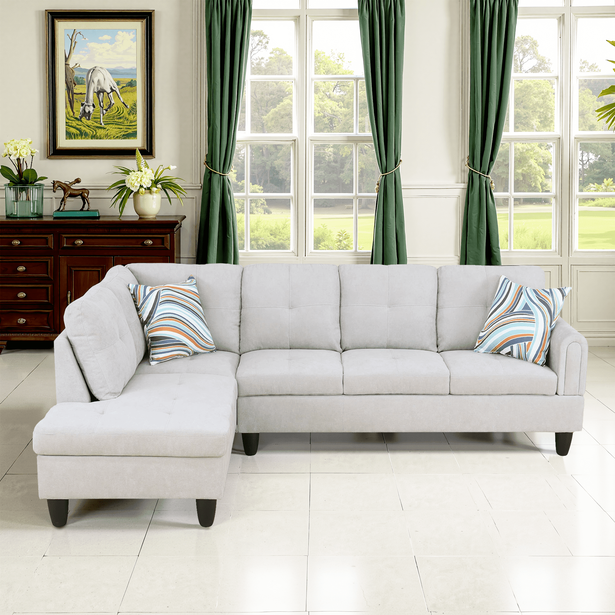 MAYEERTY 97" Light Gray Modern Fluffy 3-Piece Couch - Ultra-Soft Cozy for Living Room