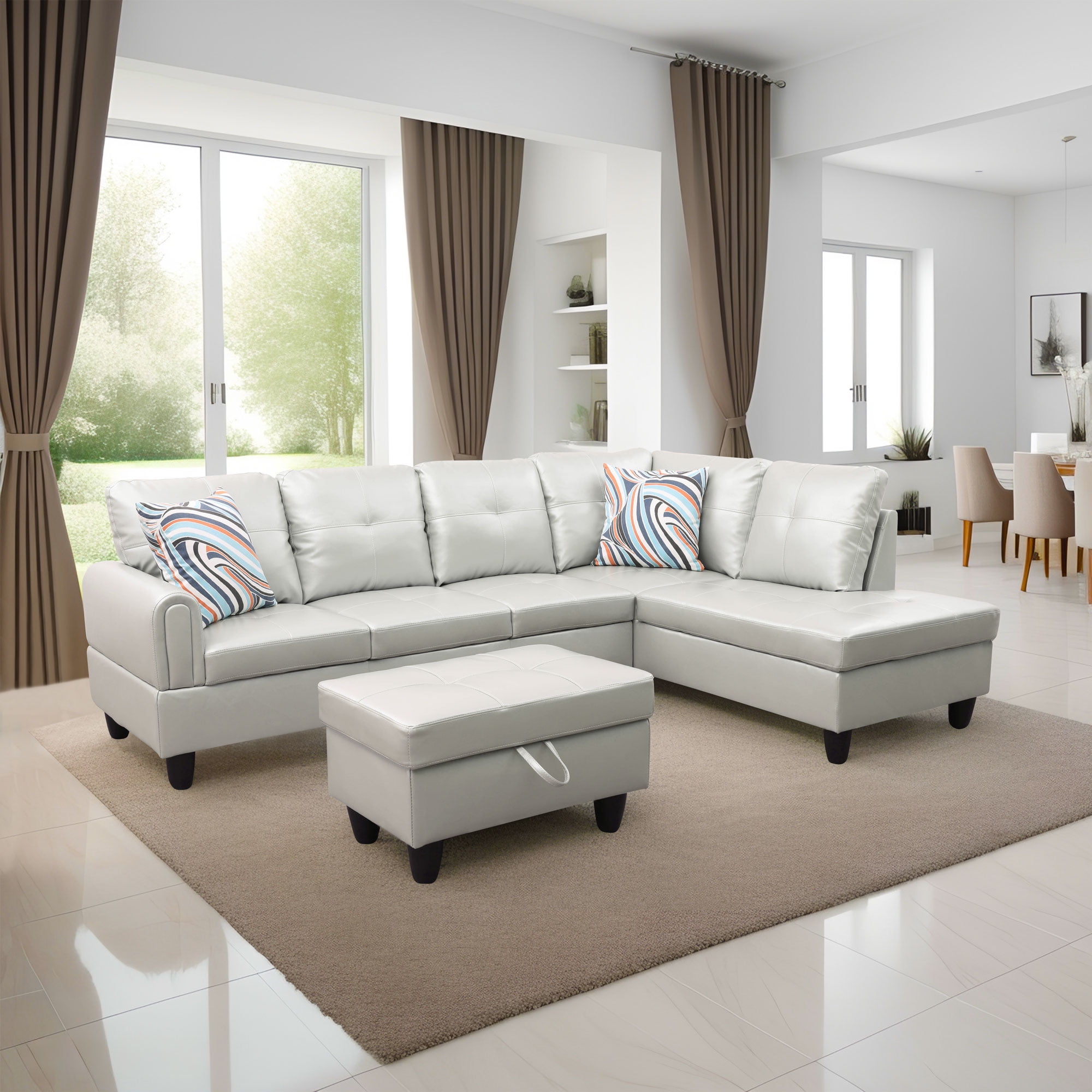 MAYEERTY Silver Green Modern 3-Piece Couch Stylish Unique-Toned Living Room Furniture