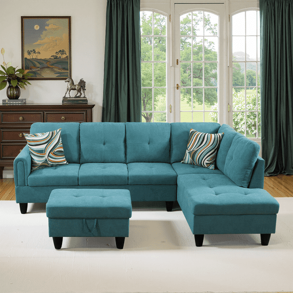 MAYEERTY Teal Blue Modern 3-Piece Couch Vibrant Unique Chic Living Room Furniture