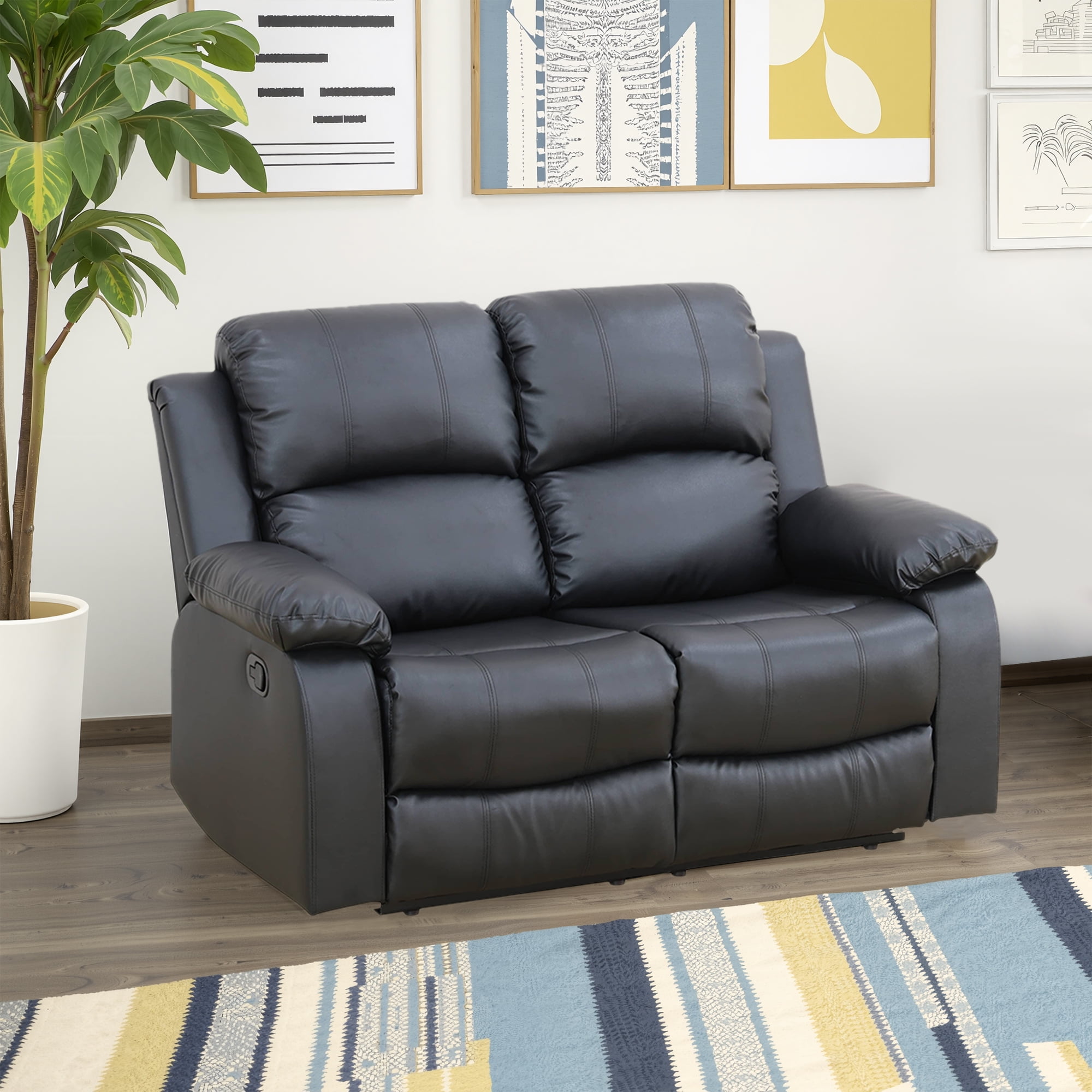 MAYEERTY 67" Modern Semi PU PVC Loveseat Business Function Sofa for Living Room，Black