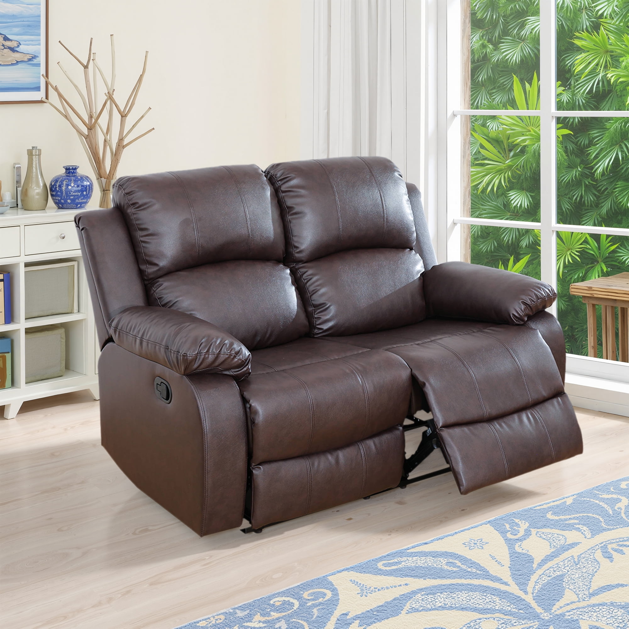 MAYEERTY 56" Semi PU PVC Loveseat - Business Function Sofa for Living Room, Brown