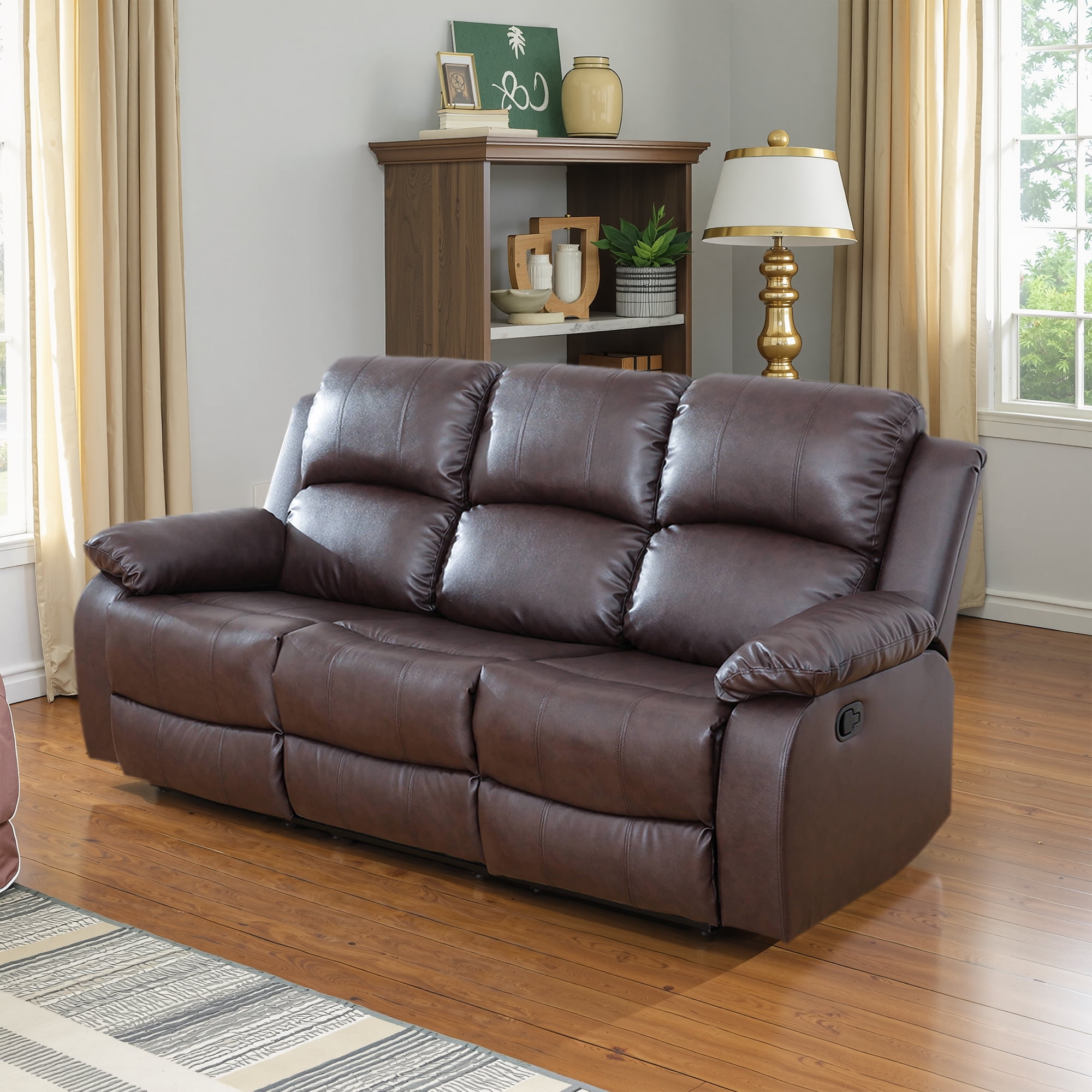MAYEERTY 78.5" Modern Semi PU PVC Loveseat - Business Function Sofa for Living Room, Brown