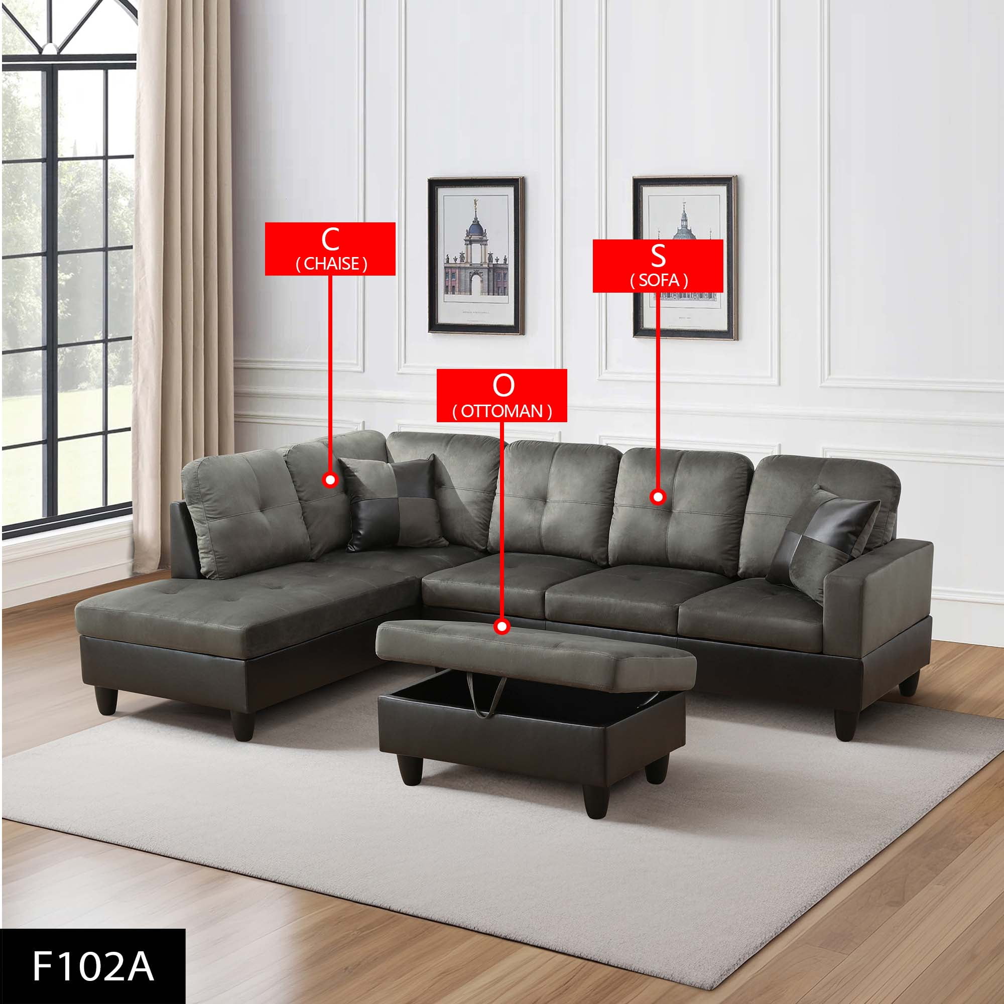 MAYEERTY Taupe Modern 3-Piece Flannel & PVC Couch Soft Durable Cozy Living Room
