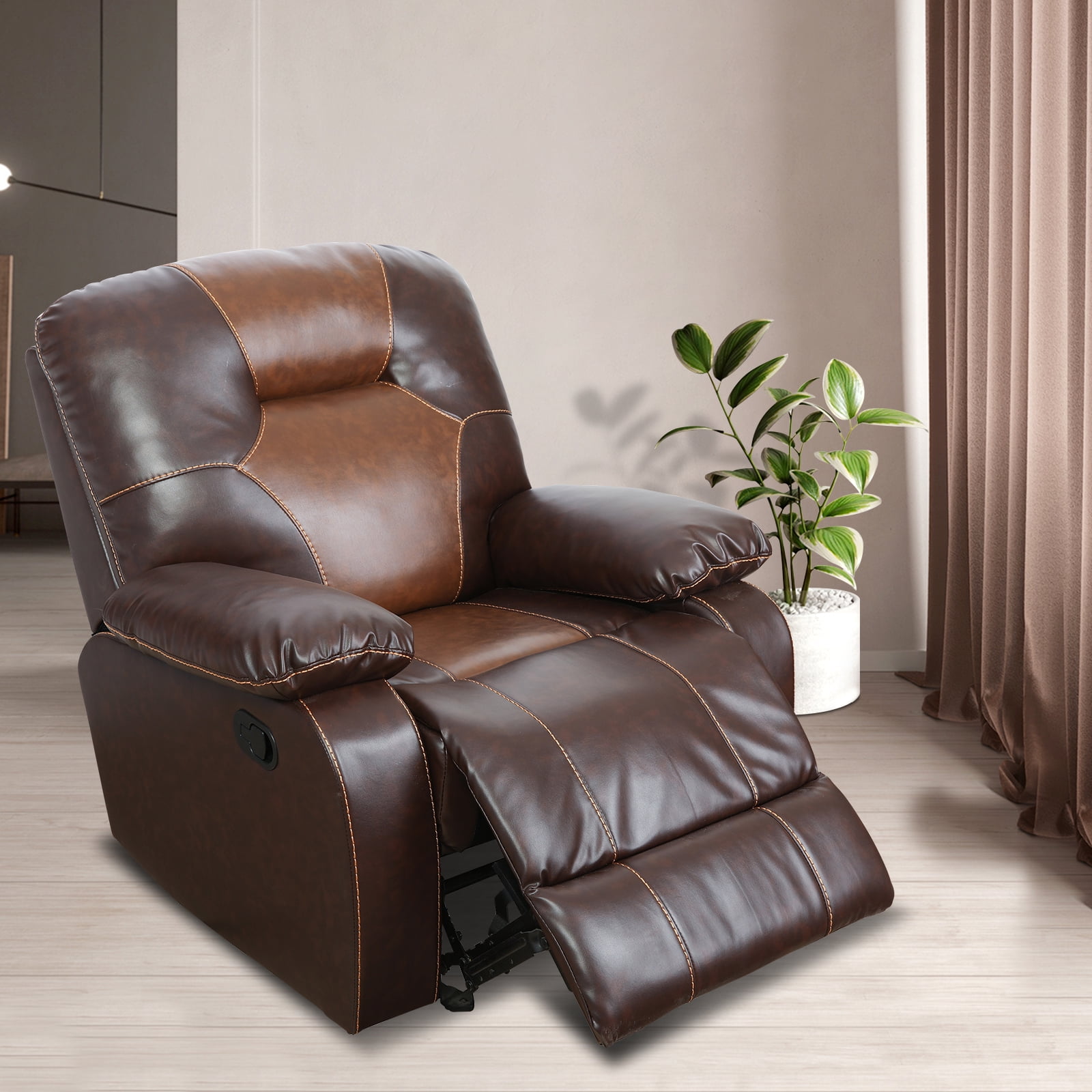 MAYEERTY 40" Modern Bonded Leather Chair Simple Reclining Stylish Business Function Sofa for Living Room，Brown