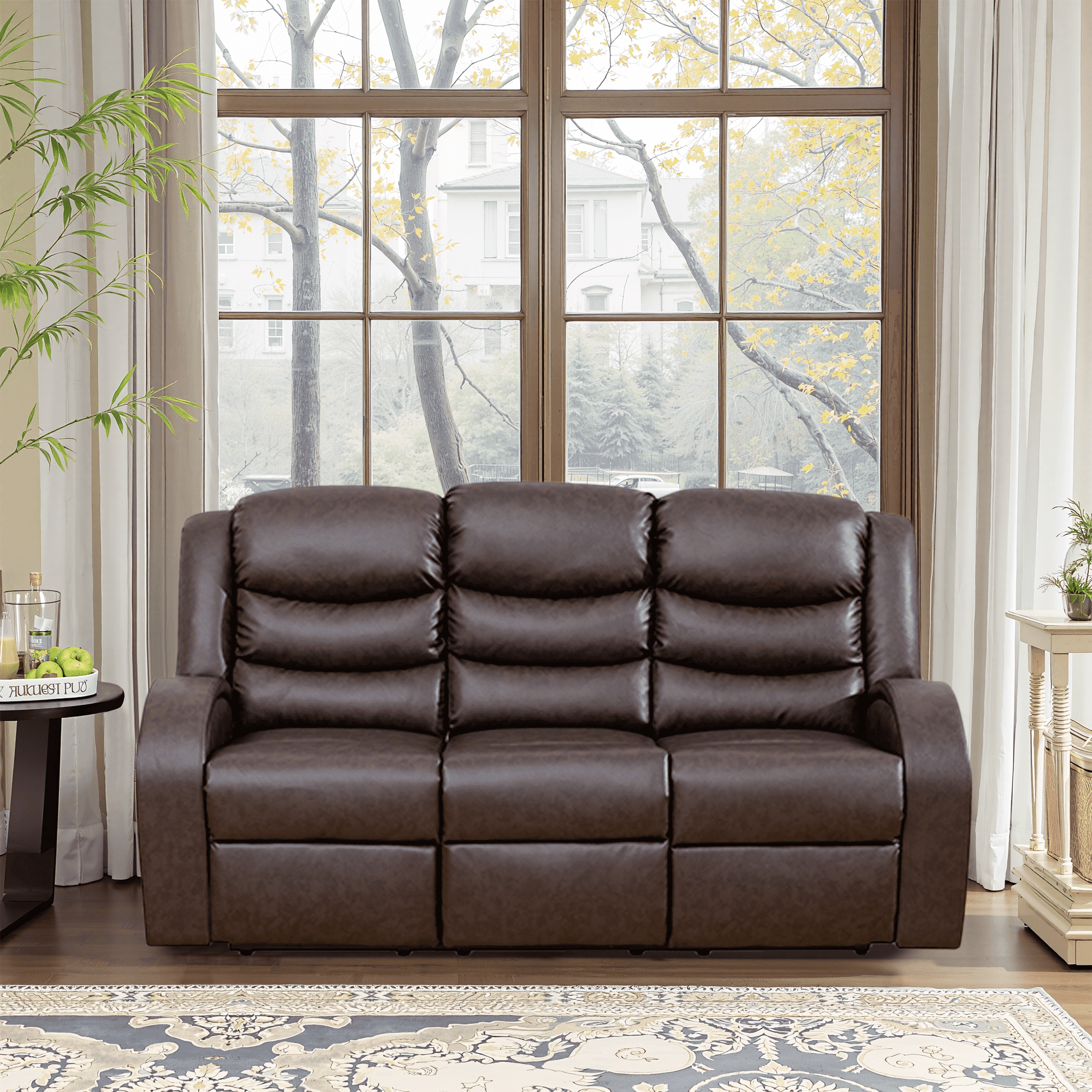 MAYEERTY 72" Modern Upholstered Couch Faux Synthetic Leather Sofa for Living Room，Brown