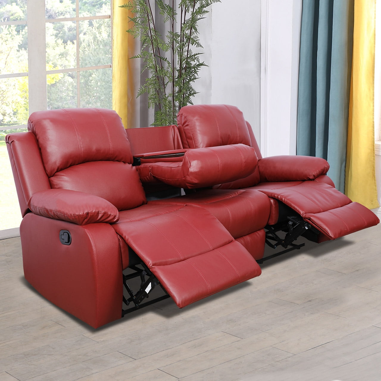 MAYEERTY 73" Modern Semi PU PVC Loveseat - Business Function Sofa for Living Room, Red
