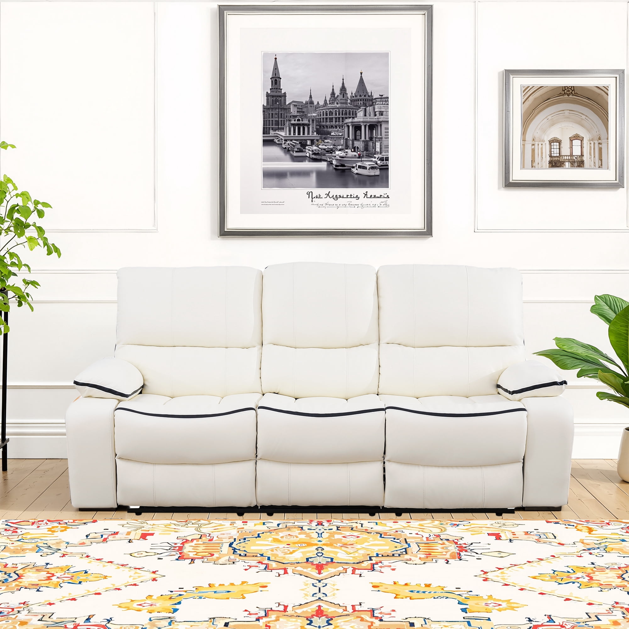 MAYEERTY 86" Modern Bonded Leather Sofa - Stylish Business Function for Living Room, White