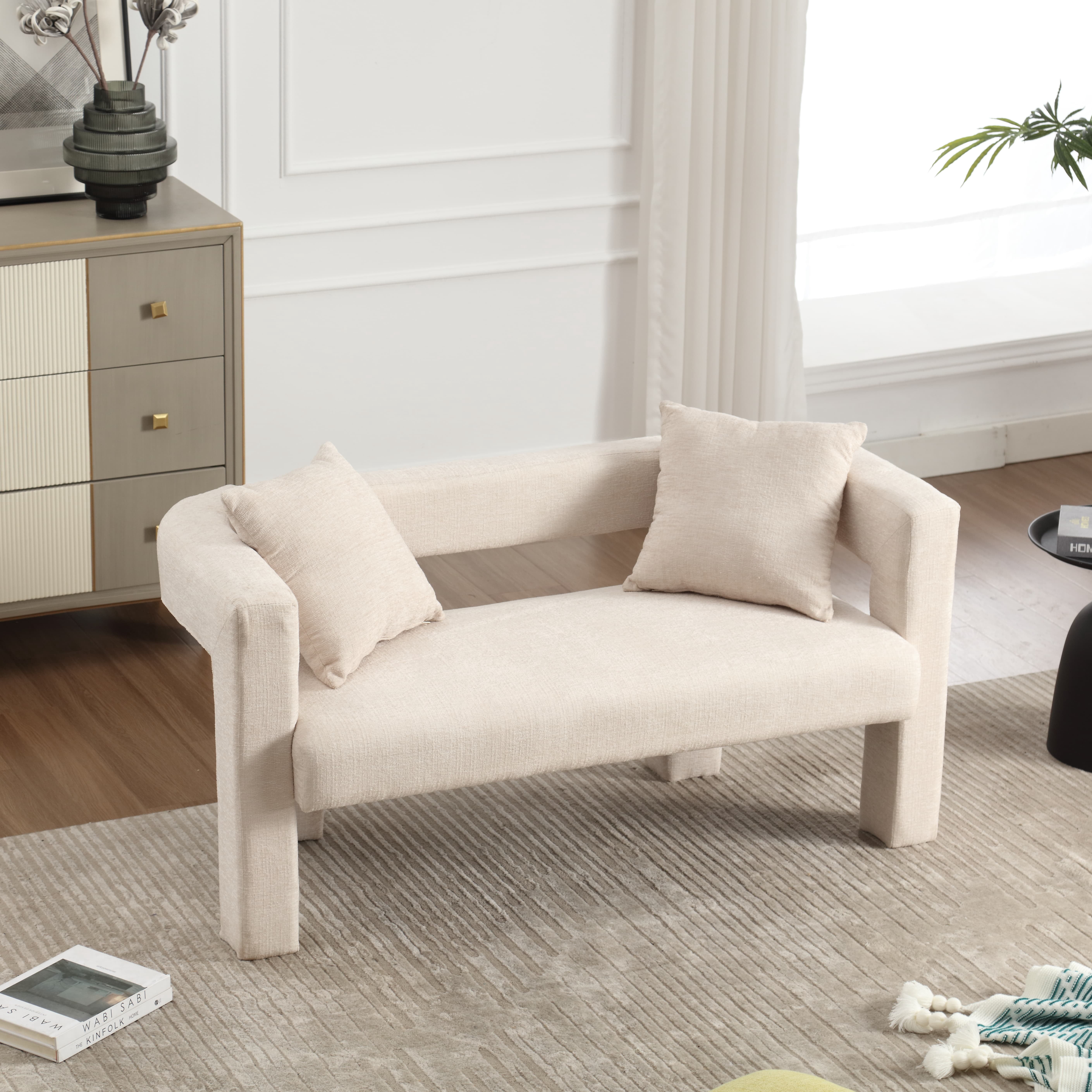 MAYEERTY Modern Chenille Loveseat Sofa , Comfy Upholstered 2-Seater Sofa, Small Loveseat Accent Couch for Living Bedroom Leisure Areas (Beige)