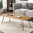 thumbnail image 1 of MAYEERTY Modern Coffee Table with Chevron Pattern & Metal Hairpin Legs, Easy Assembly Tea & Cocktail Table for Living Room, Ash Wood Finish, 1 of 9