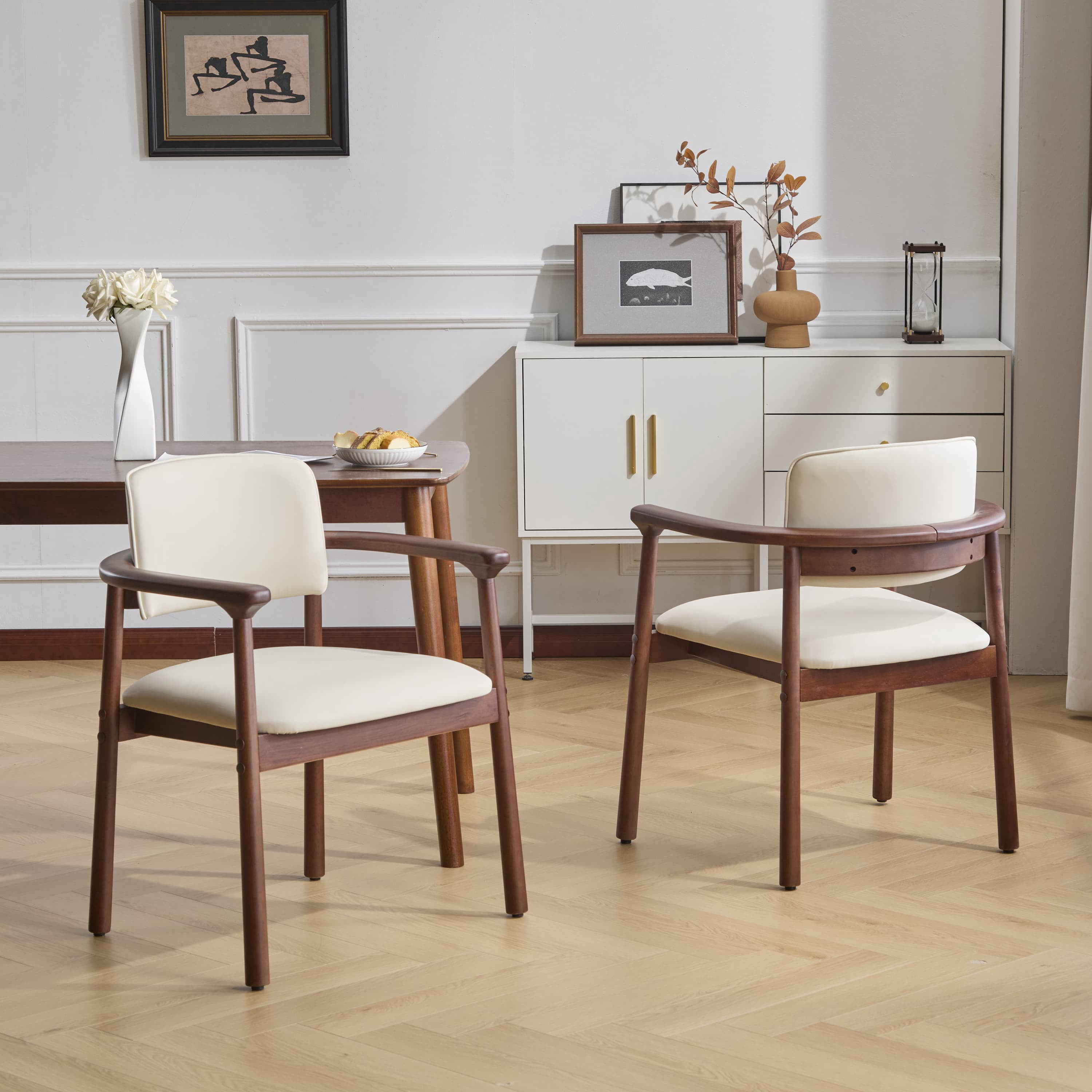 MAYEERTY 2-Pack Rubber Wood Dining Chairs - Sturdy, Comfortable PU Foam Seat for Home/Kitchen