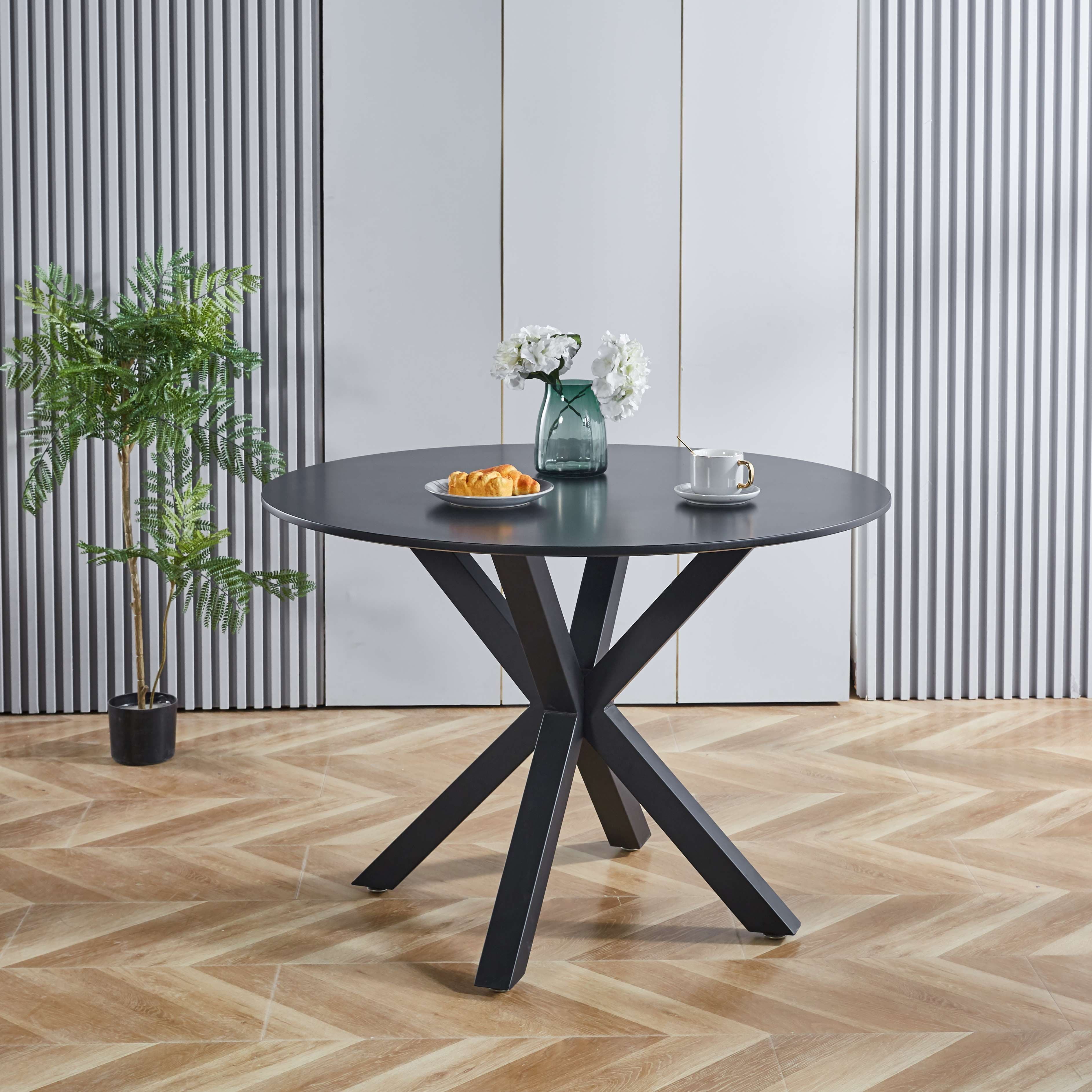 MAYEERTY Modern Dining Table - Cross Legs, Tempered Glass Top, Sturdy for Family Meals