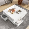 thumbnail image 1 of Dovelina Modern High Gloss Coffee Table with 4 Drawers, Multi-Storage Square Cocktail Tea Table with Wood Grain Legs, Center Table for Living Room, 31.5''x31.5'', White, 1 of 9