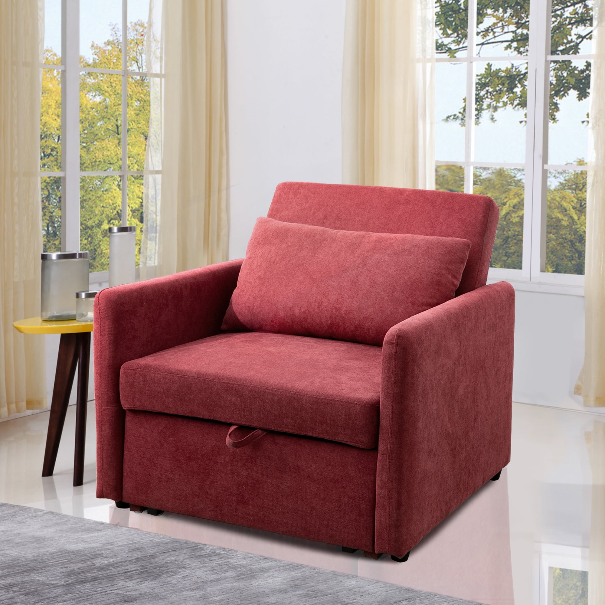 MAYEERTY 36" Modern Upholstered Lint 1-Piece Convertible Sofabed Armchair with Quick-Fold Design for Living Room，Red