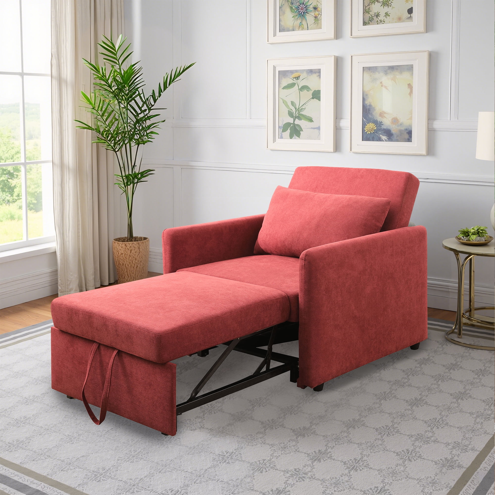 MAYEERTY 36" Modern Upholstered Lint 1-Piece Convertible Sofabed Armchair with Quick-Fold Design for Living Room，Green