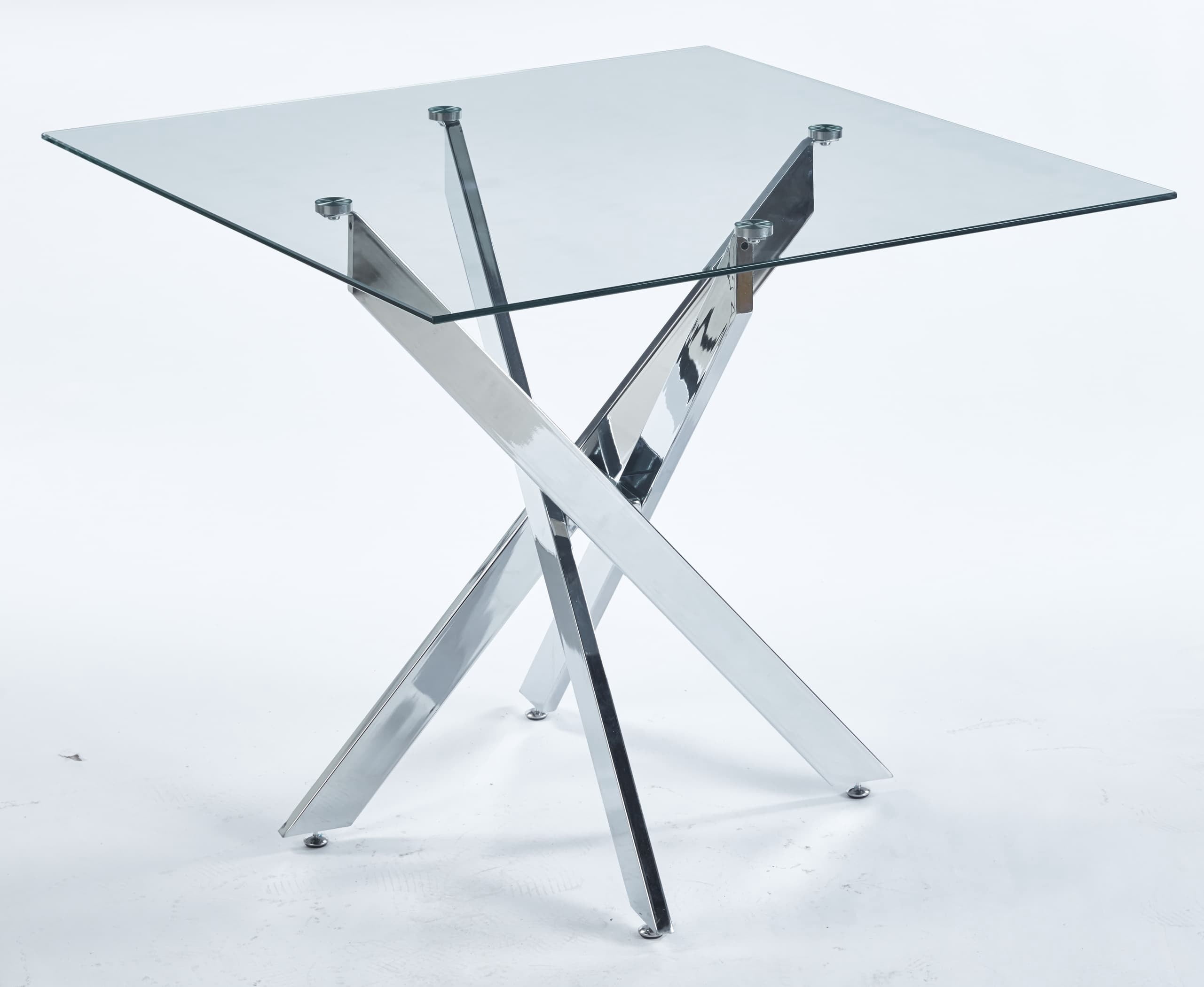 MAYEERTY Modern Square Dining Table Cross Legs Tempered Glass Top Space-Saving Small Spaces