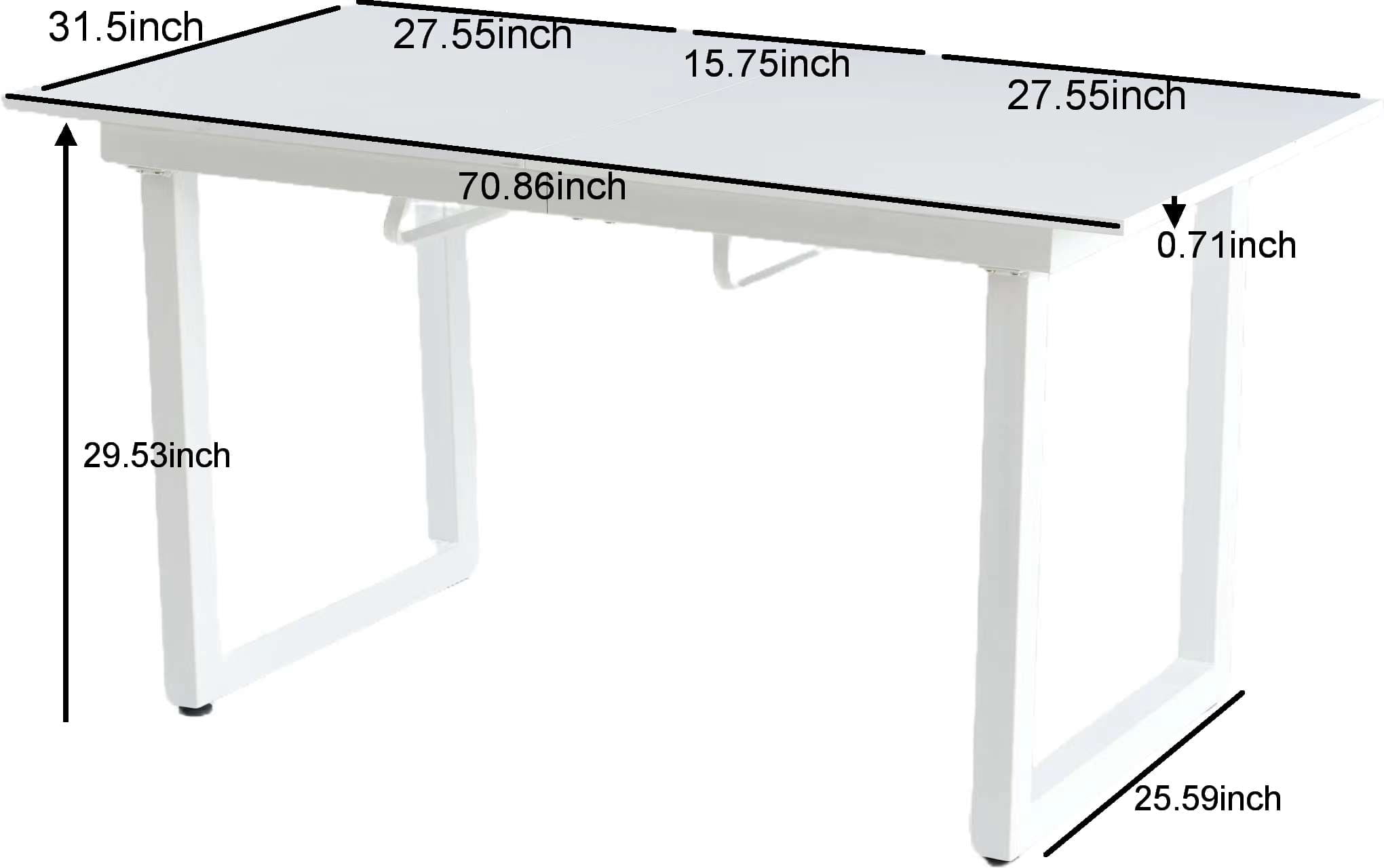 MAYEERTY Modern White Square Extendable Dining Table - Metal Legs, Bright for Small Homes