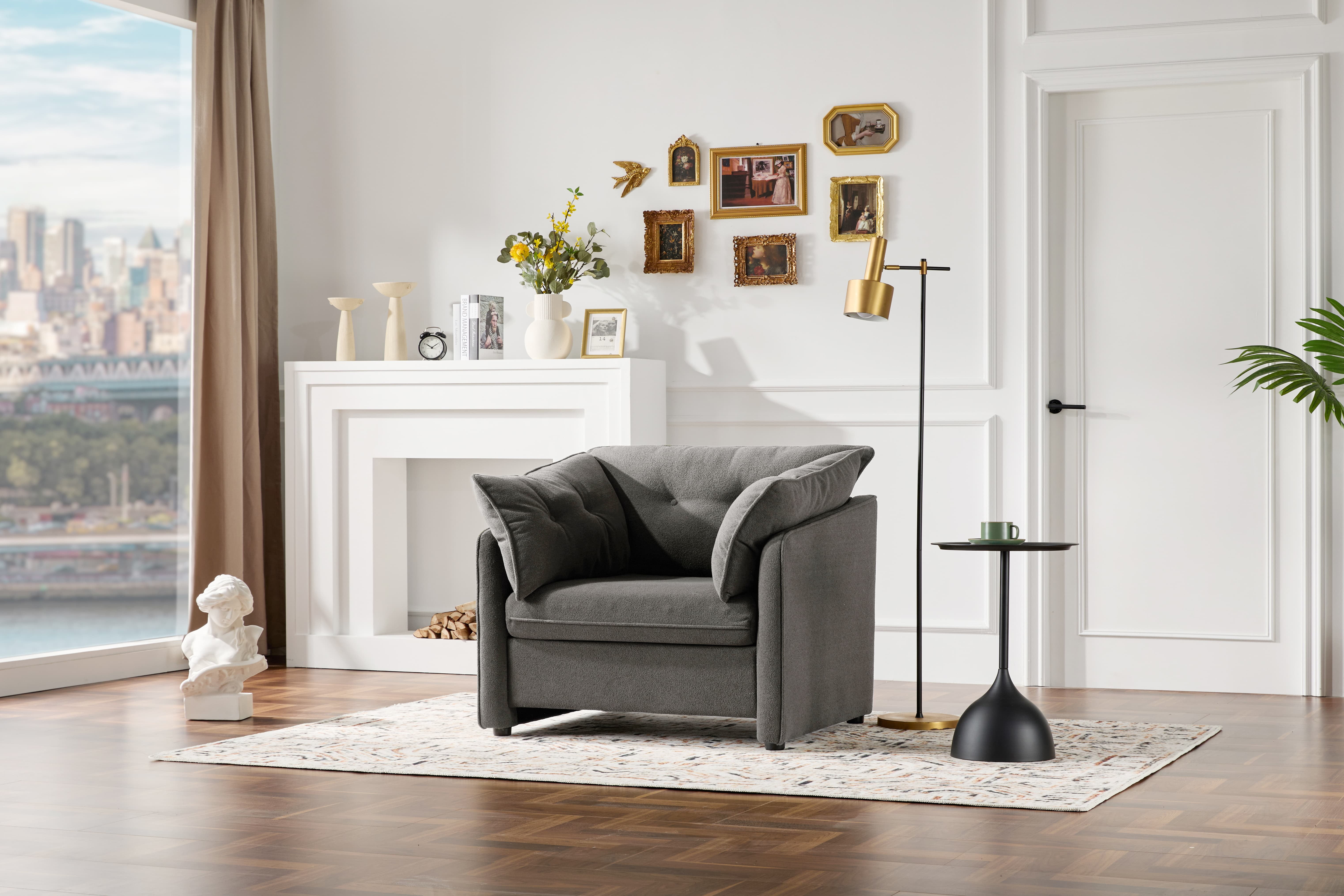 MAYEERTY Modern Style Chenille Oversized Accent Armchair for Living Room, Bedroom, Gray