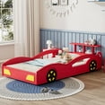 thumbnail image 1 of MAYEERTY Twin Wooden Race Car Bed with Wheels for Teens' Bedroom Red & Yellow, 1 of 9