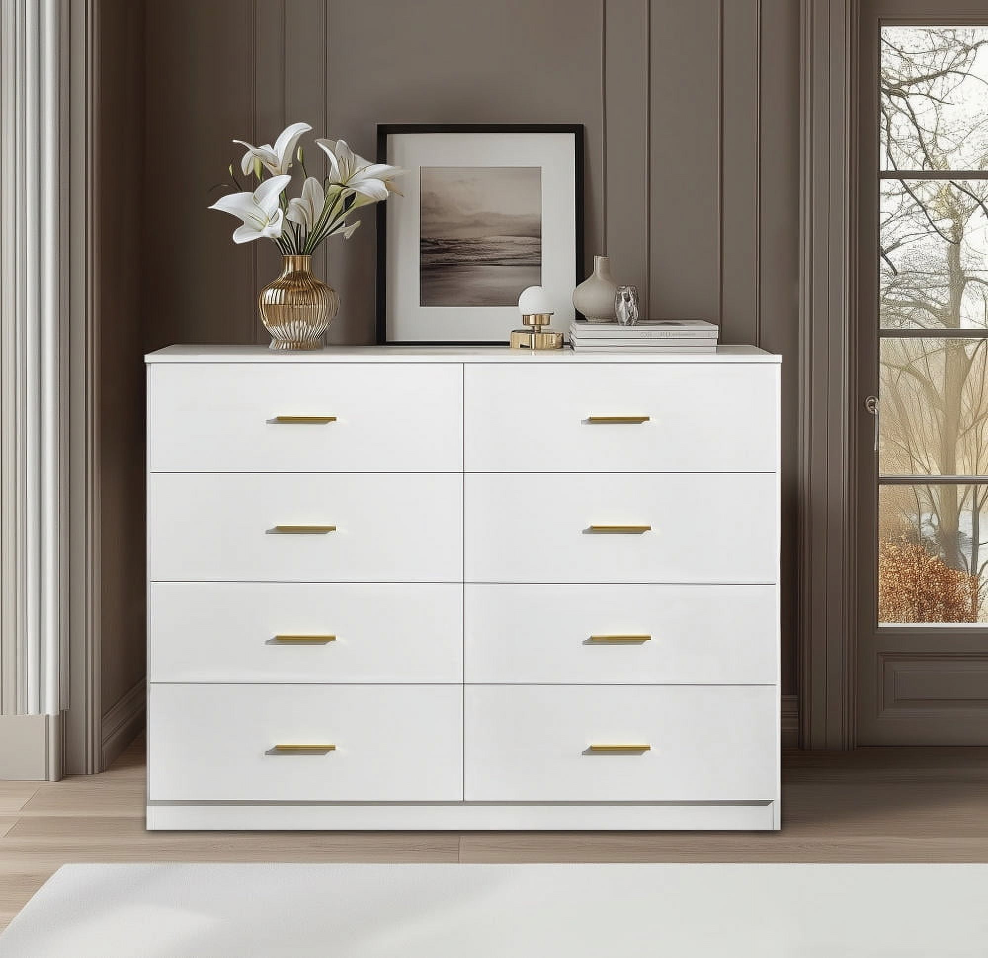 MAYEERTY Modern White 8-Drawer Dresser for Bedroom, Wide Chest of Drawers