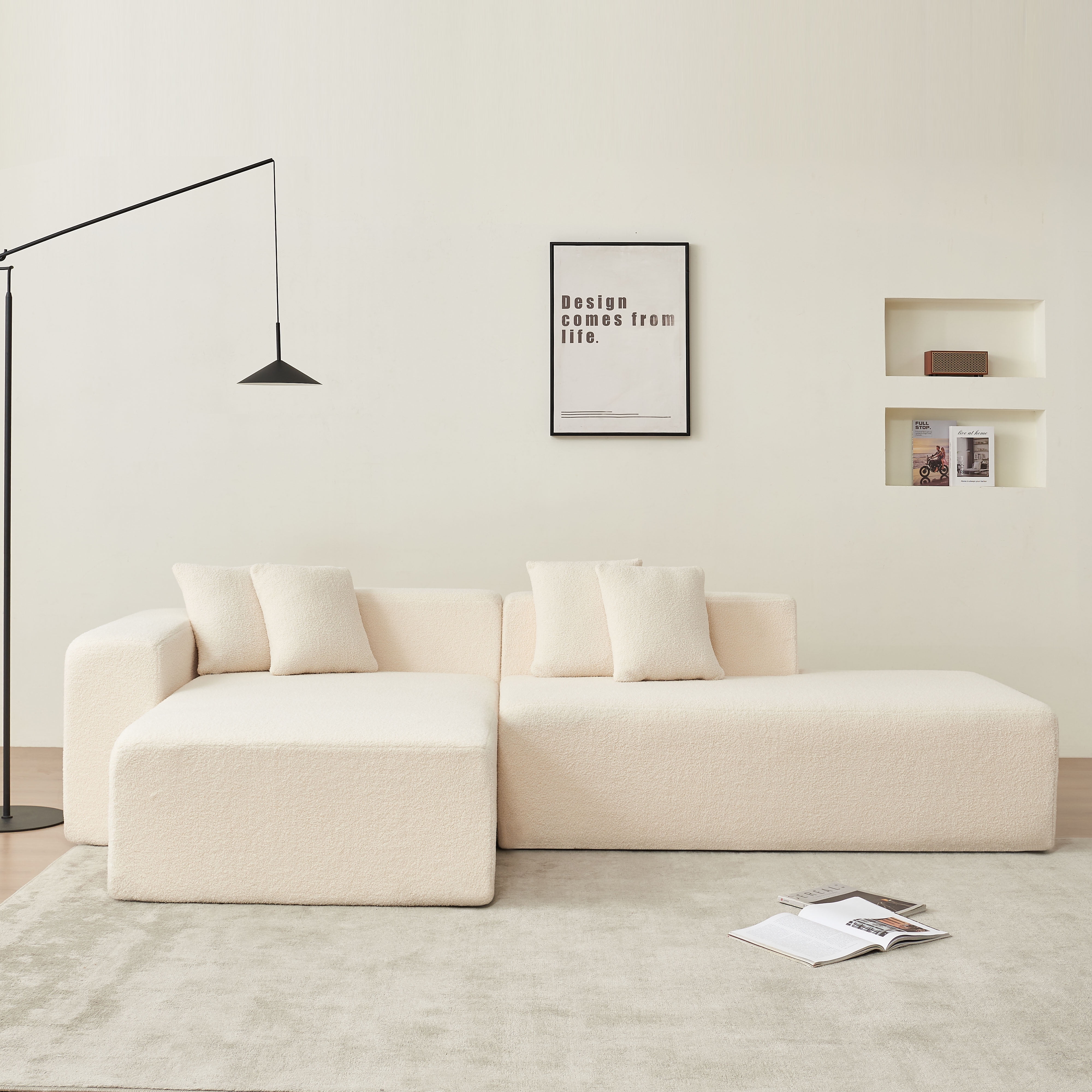 MAYEERTY Modular Sectional Couch, Lambswool Fabric Modern L-Shape Sectional Sofa with Chaise Lounge,Upholstered 5-seater Corner Sofa Couch for Bedrooms, Apartment