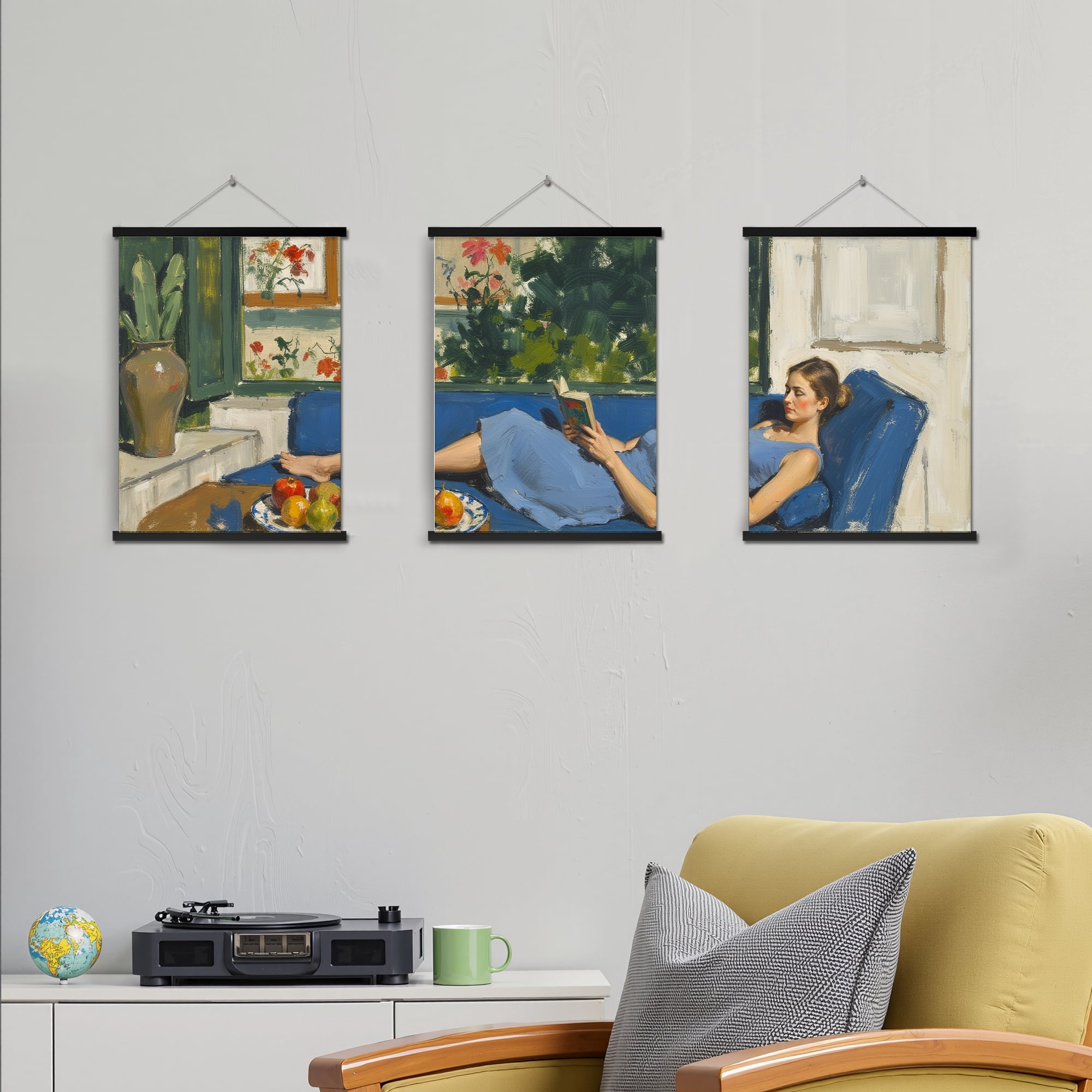 MAYEERTY Modern Abstract Wall Art Painting, Living Room Decor, Black Hanging Rod Frame, 23.6"x15.8"